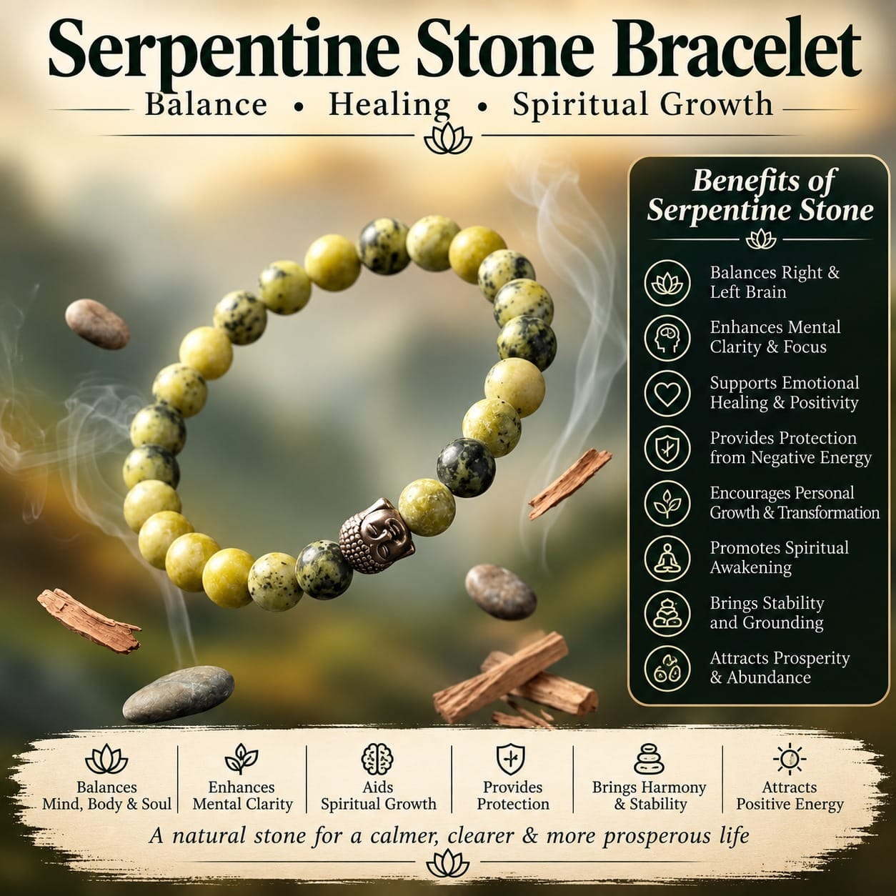 Serpentine Stone Beaded Bracelet - Image 4